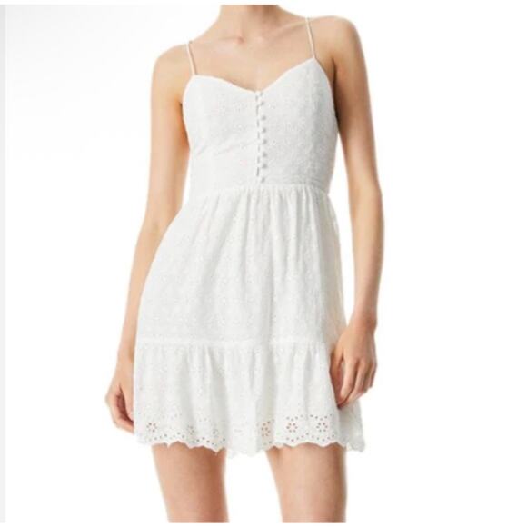ALICE + OLIVIA Fae Broderie Anglaise White Eyelet Spaghetti Strap Mini Dress 6 - Picture 1 of 8